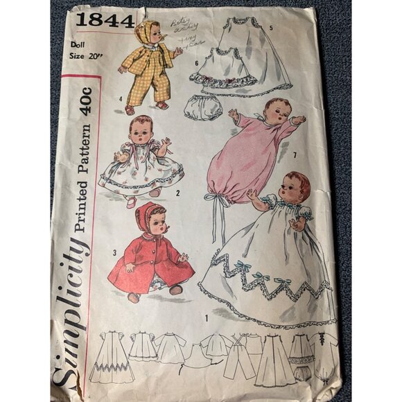 Simplicity 1844 Doll Sewing Pattern Size 20" Betsy Doll Clothes Wardrobe 1950s - Picture 4 of 4